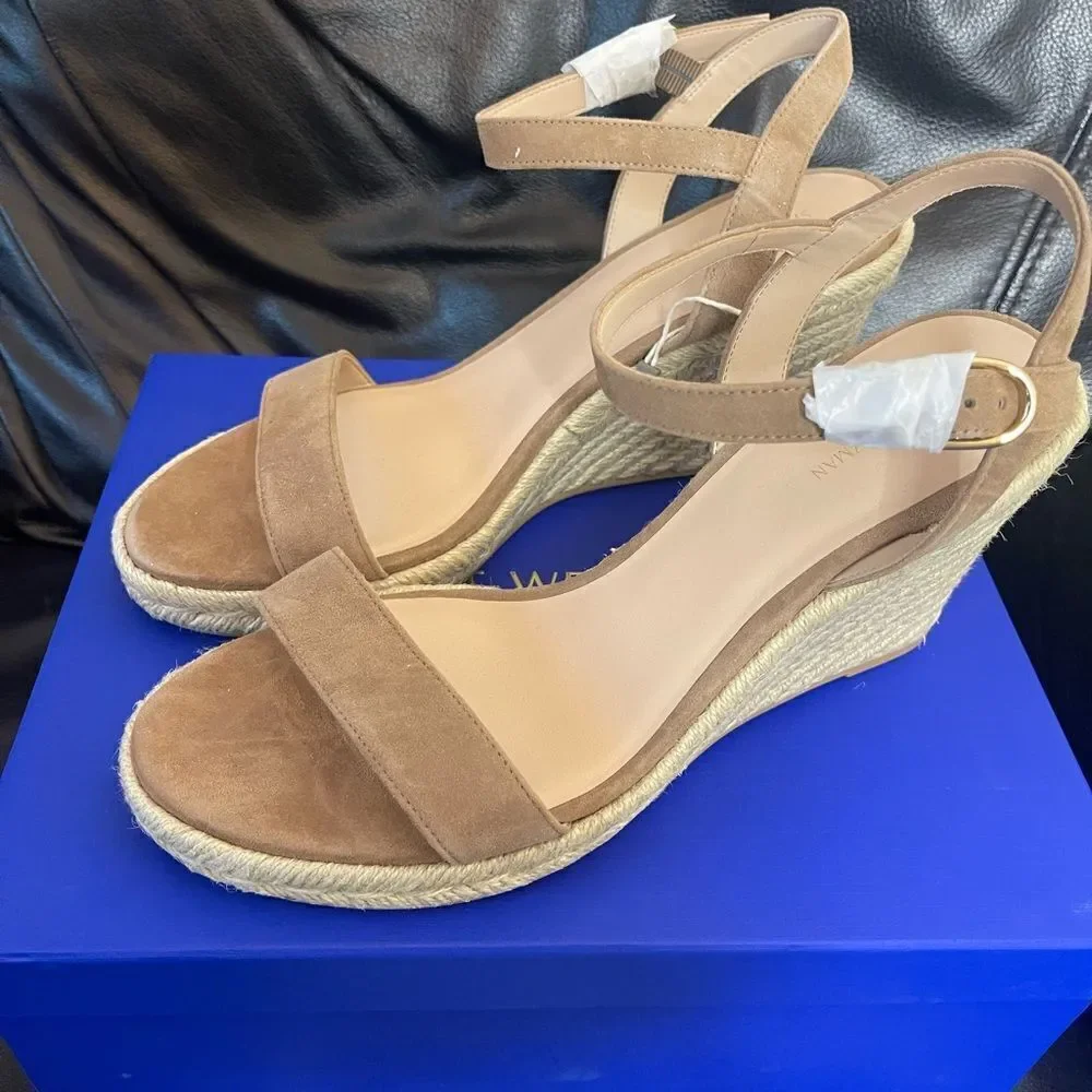 Stuart Weitzman Teddi Wedge Heel Leather Espadrille Sandals NEW Size 11
